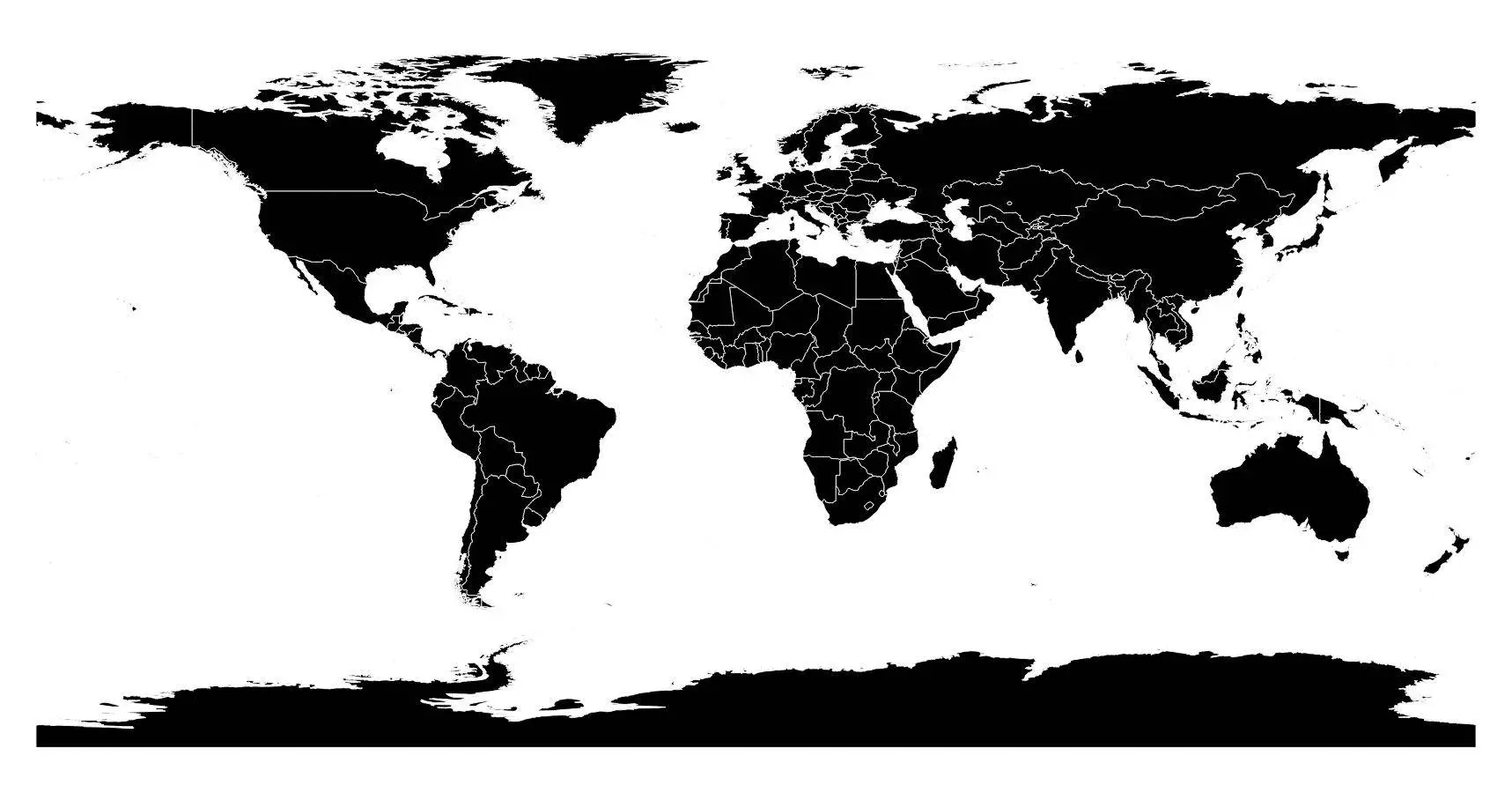 Carte du monde noir et blanc à imprimer