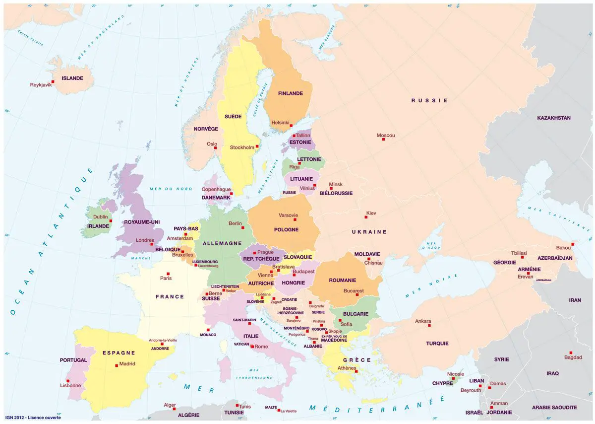 Carte des pays en Europe