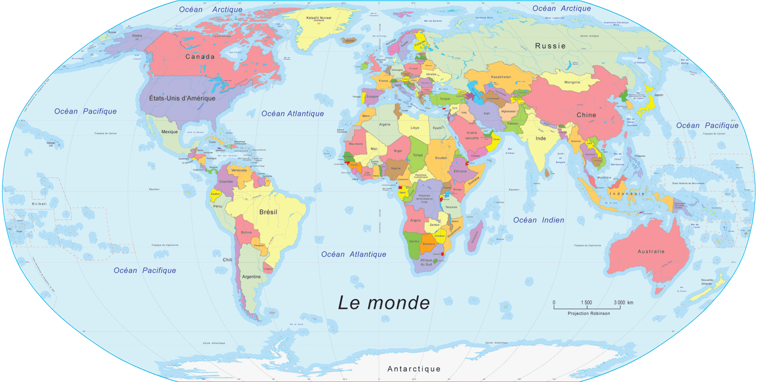 Carte du monde à imprimer couleur