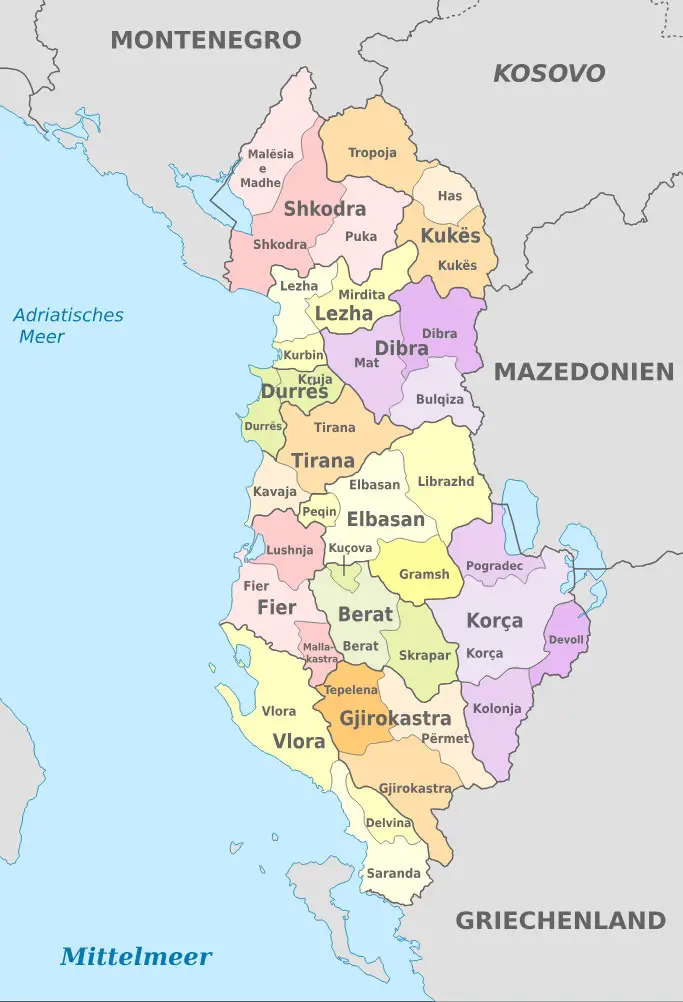 Carte Albanie régions