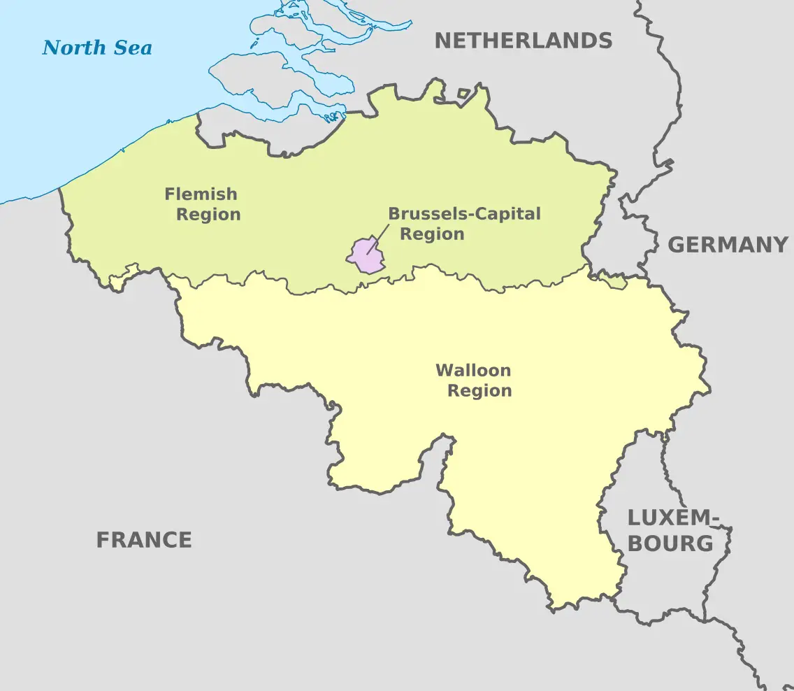 Carte Belgique région Wallonie et Flandre frontière