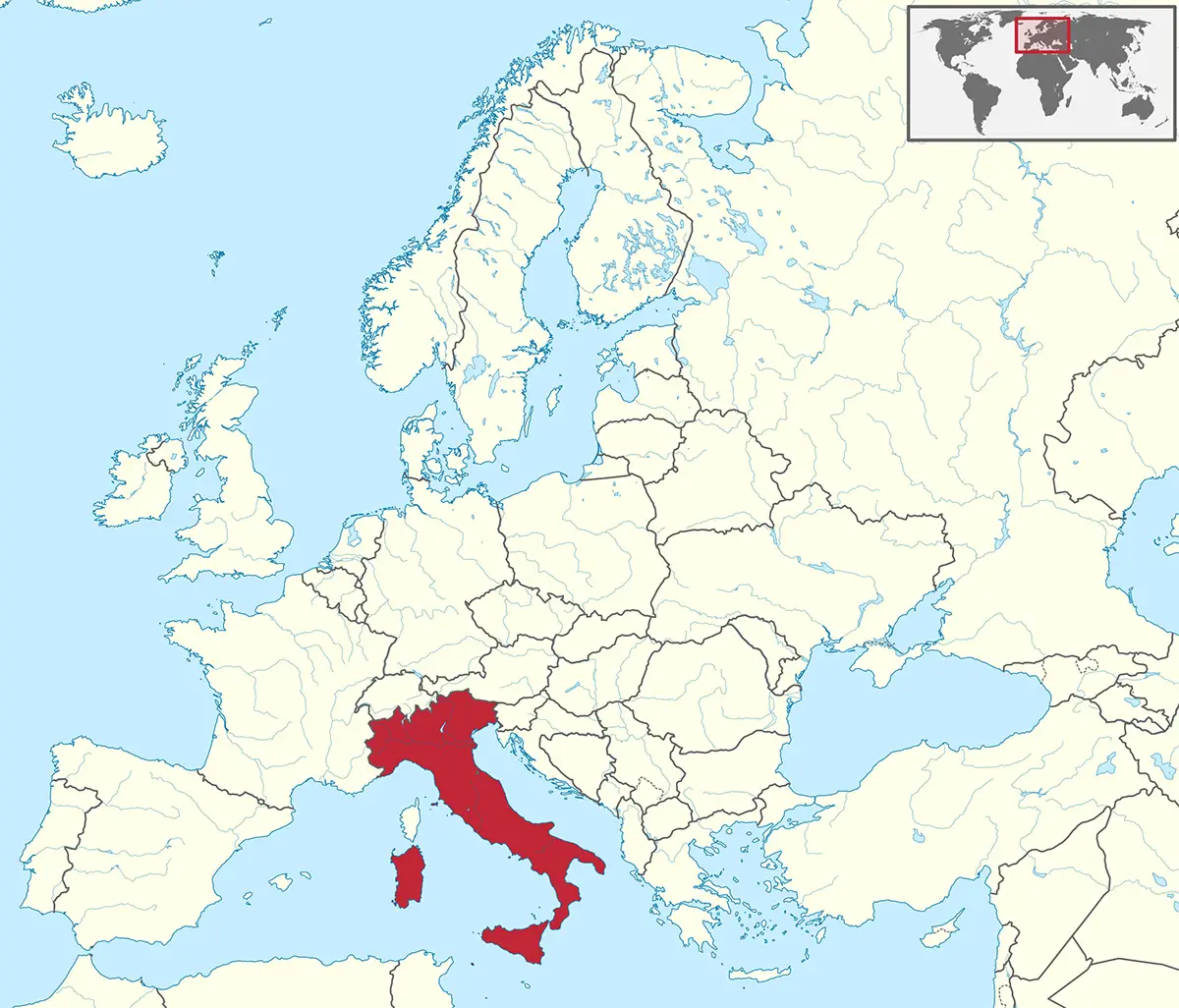 Carte Italie en Europe